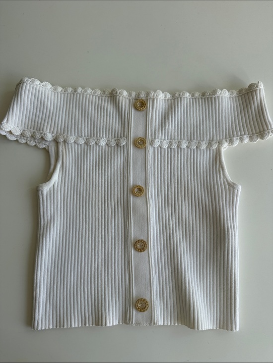 Sandro Tops - Sandro Off-Shoulder Ribbed Button-Front Knit Top in White